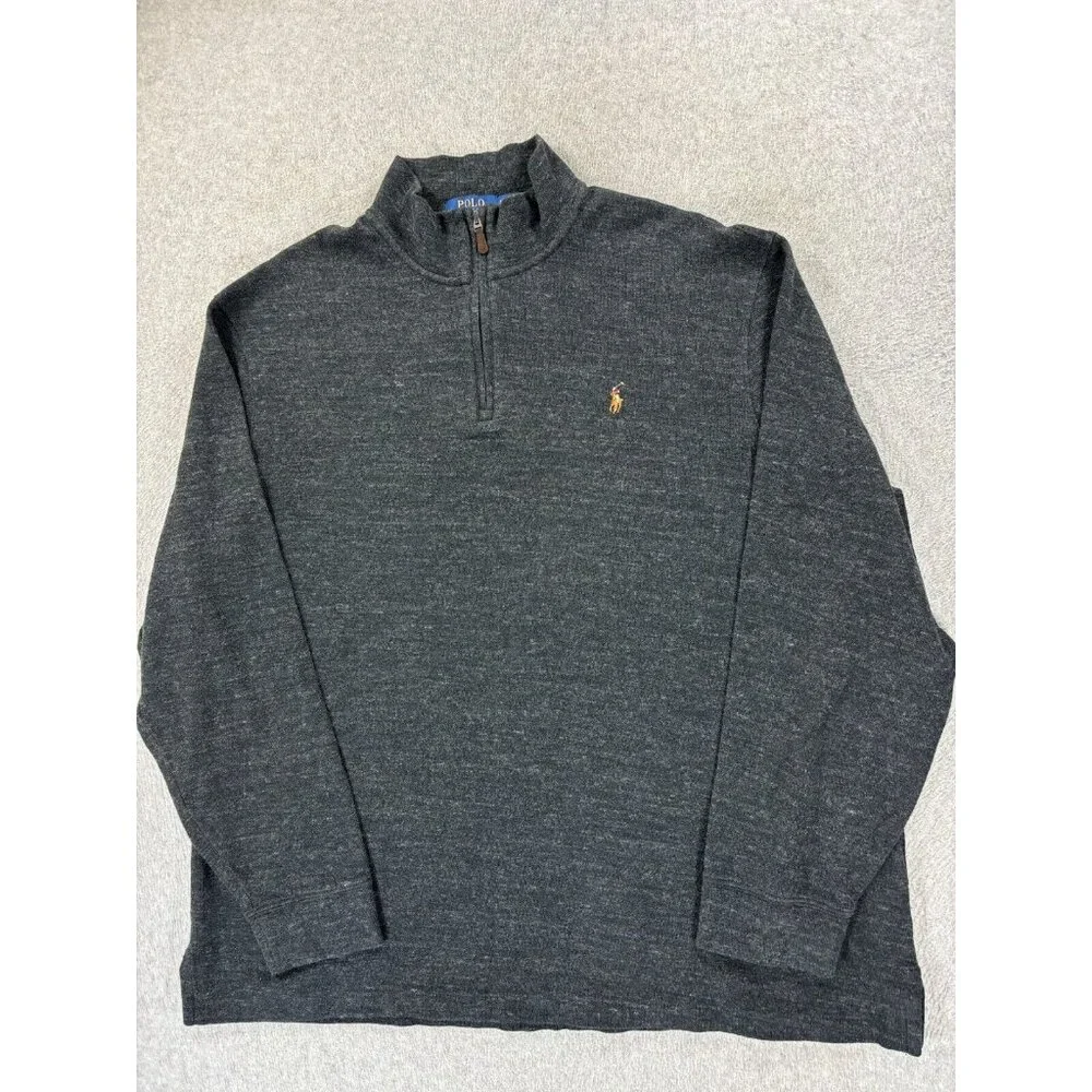 Polo Ralph Lauren Estate‎ Rib 1/4 Zip OXFORD Pullover Sweater (Men's 2XL) Gray